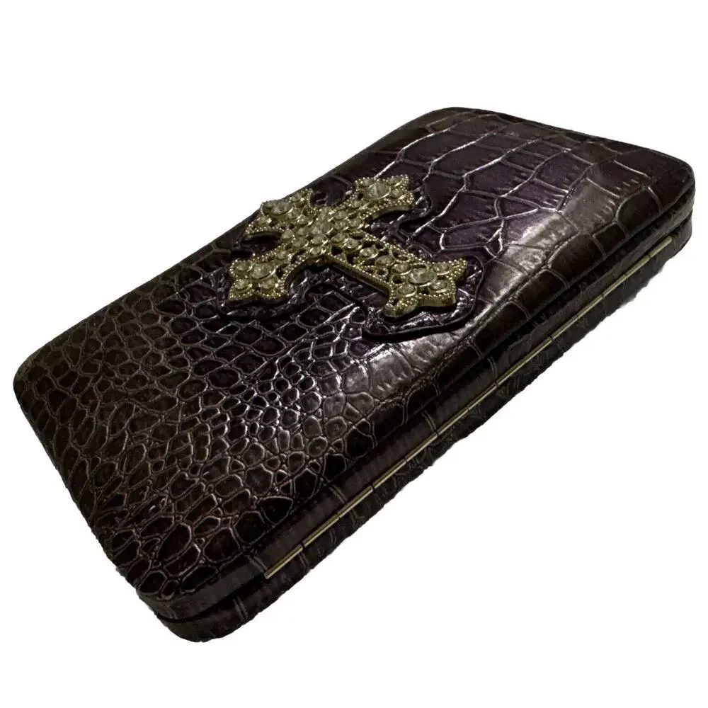 Vintage Women's Regency Wallet Bag Croc Faux Leather Embellished Rock Purple